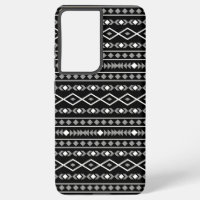 Aztec Shapes Pattern White Grey Black