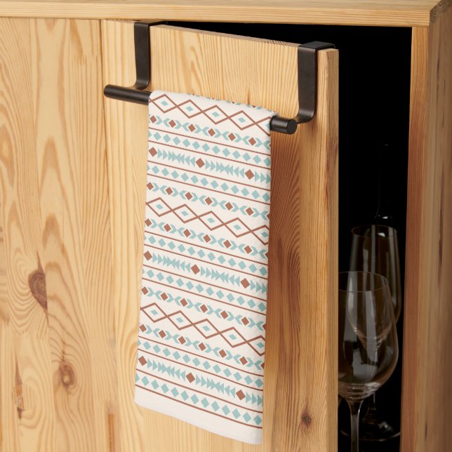 Aztec Shapes Rpt Pattern Rust Teal Cream Tea Towel (Thirds Fold)
