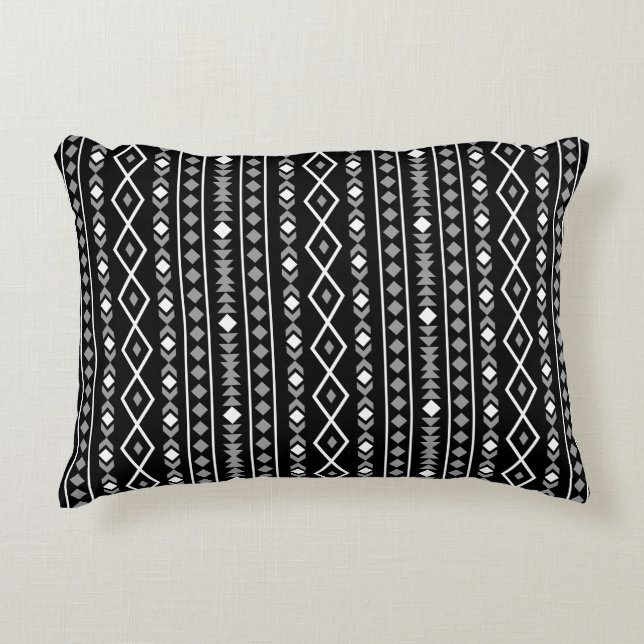 Aztec Shapes V Pattern Grey White Black Decorative Cushion (Front)