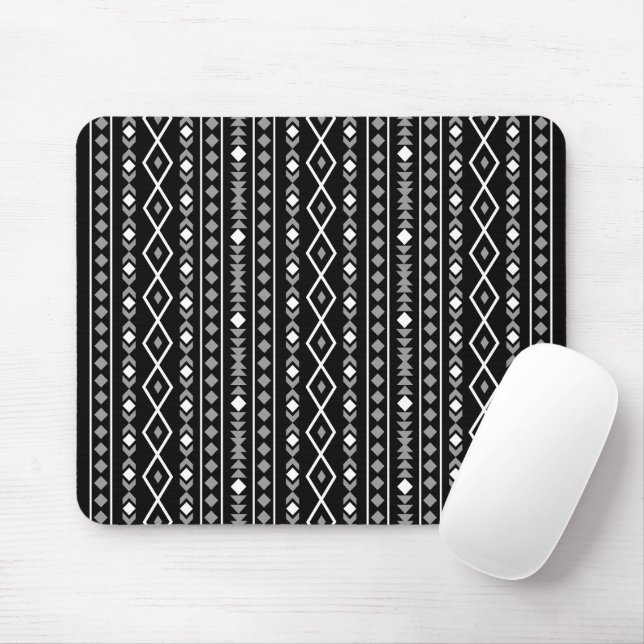 Aztec Shapes V Pattern Grey White Black Mouse Mat (With Mouse)