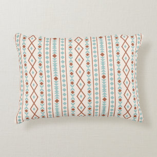 Aztec Shapes V Pattern Rust Teal Cream Decorative Cushion