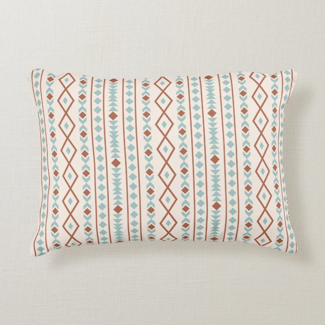 Aztec Shapes V Pattern Rust Teal Cream Decorative Cushion (Front)