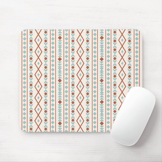 Aztec Shapes V Pattern Rust Teal Cream Mouse Mat (With Mouse)
