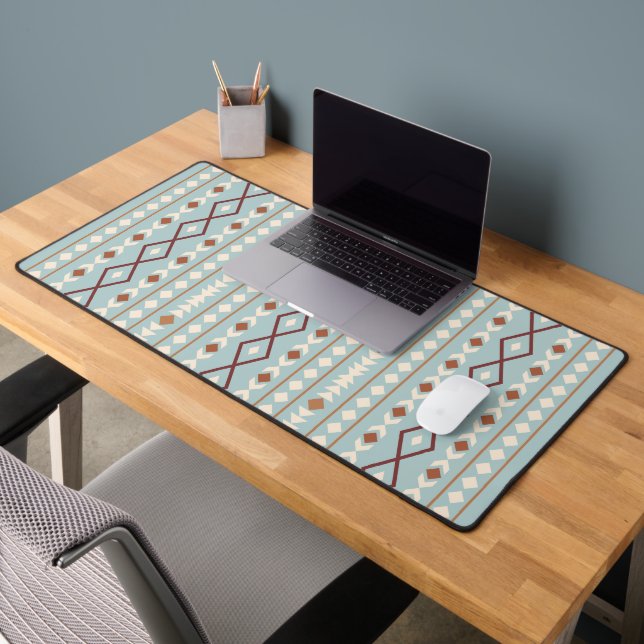 Aztec Shapes V Pattern Rusts Cream Teal-Blue Desk Mat (Office 2)