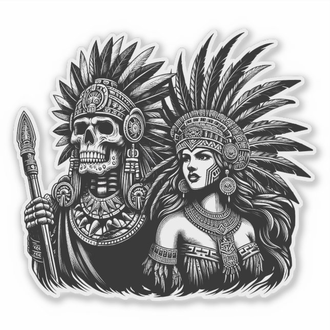 Aztec Skeleton Warrior with Princess woman art (Front)