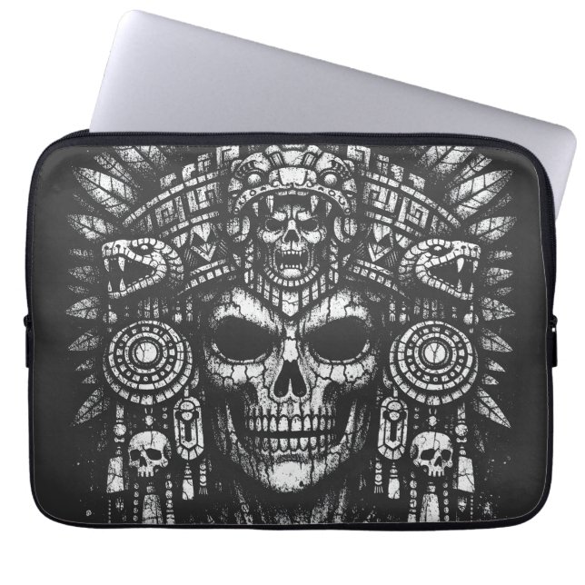 Aztec Skull Headdress by BurnsInHell Laptop Sleeve (Front)