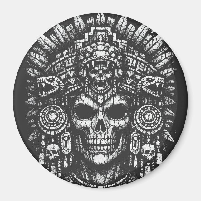 Aztec Skull Headdress by BurnsInHell Magnet (Front)