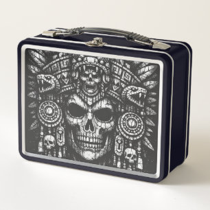 Aztec Skull Headdress by BurnsInHell Metal Lunch Box