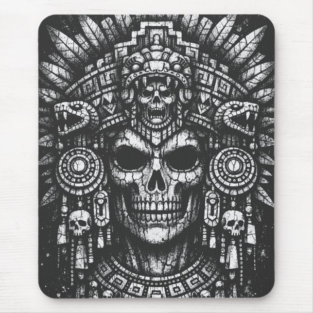 Aztec Skull Headdress by BurnsInHell Mouse Mat (Front)