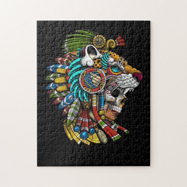 Aztec Skull Jaguar Warrior Mask Ancient Mayan Jigsaw Puzzle (Vertical)