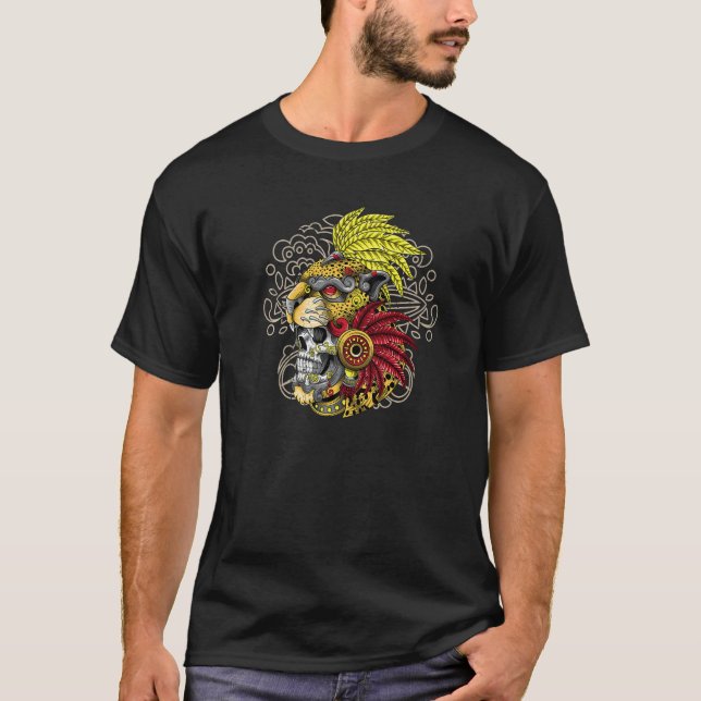 Aztec Skull Jaguar Warrior Mask Ancient Mayan Myth T-Shirt (Front)