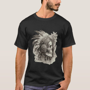 Aztec Skull Maya Mexican Feathered Mayan Indigenou T-Shirt