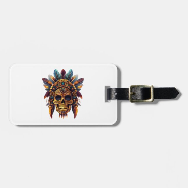 Aztec Skull Relic Luggage Tag (Front Horizontal)