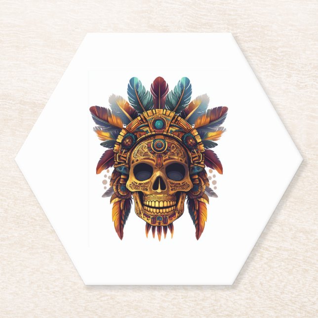 Aztec Skull Relic Paper Coaster (Front)
