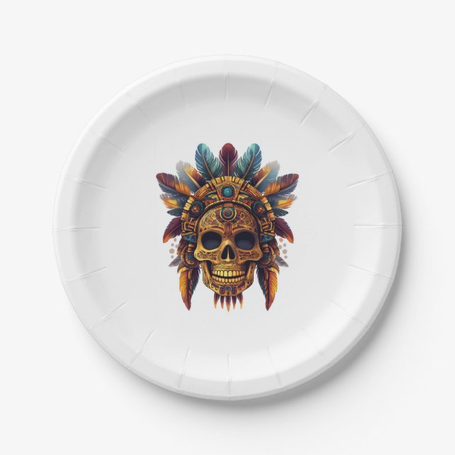 Aztec Skull Relic Paper Plate (Front)
