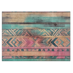 Aztec Southwestern Blue And Pink Tribal Cutting Board