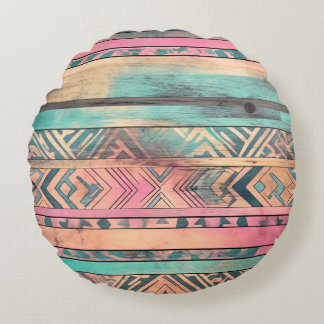 Aztec Southwestern Blue And Pink Tribal Round Cushion