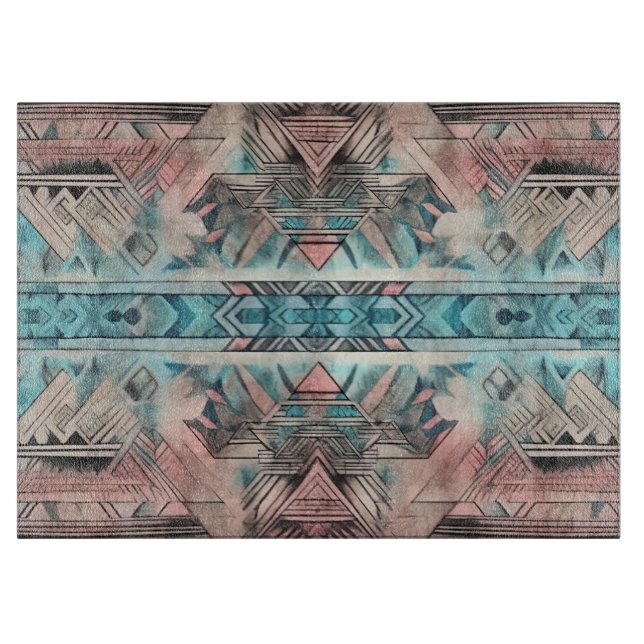 Aztec Southwestern Pastel Pink And Blue Cutting Board (Front)
