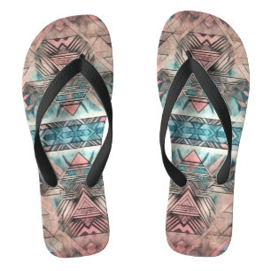 Aztec Southwestern Pastel Pink And Blue Flip Flops