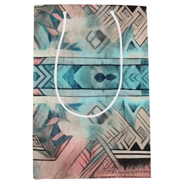 Aztec Southwestern Pastel Pink And Blue Medium Gift Bag (Front)