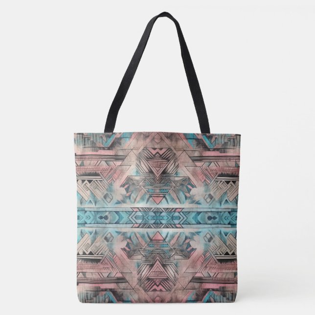 Aztec Southwestern Pastel Pink And Blue Tote Bag (Front)