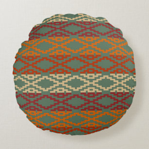 Aztec Southwestern Tribal Diamonds Round Cushion