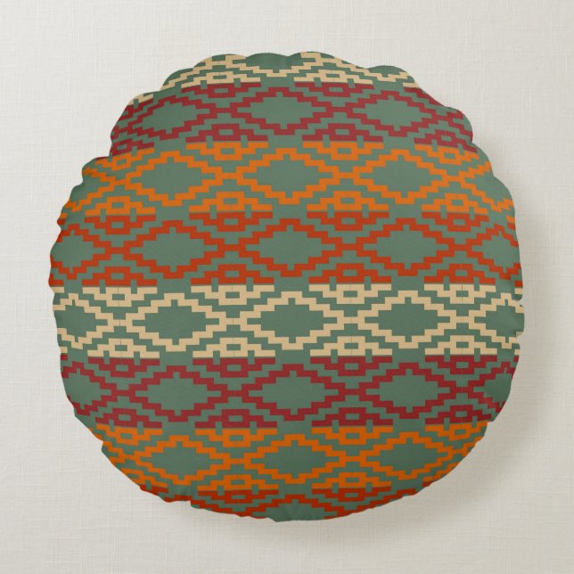 Aztec Southwestern Tribal Diamonds Round Cushion (Front)