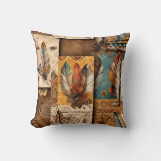 Aztec Southwestern Tribal Feathers Cushion