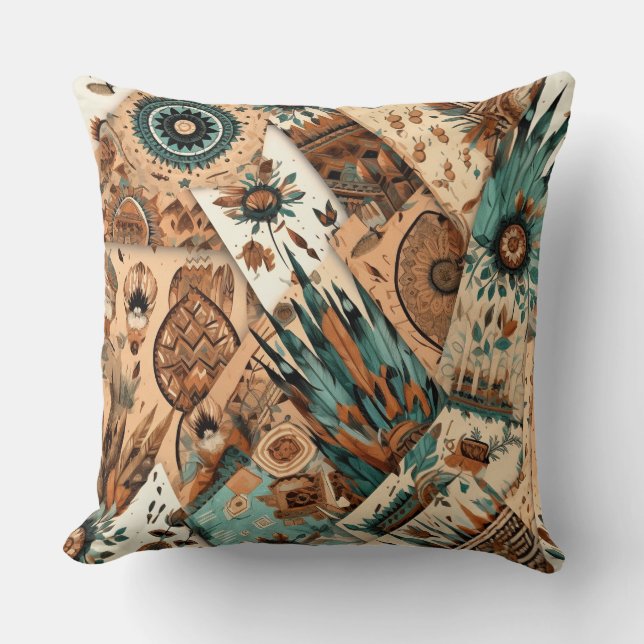 Aztec Southwestern Tribal Feathers Cushion (Front)