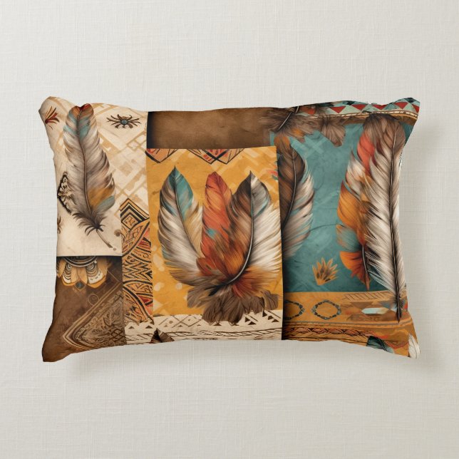 Aztec Southwestern Tribal Feathers Decorative Cushion (Front)