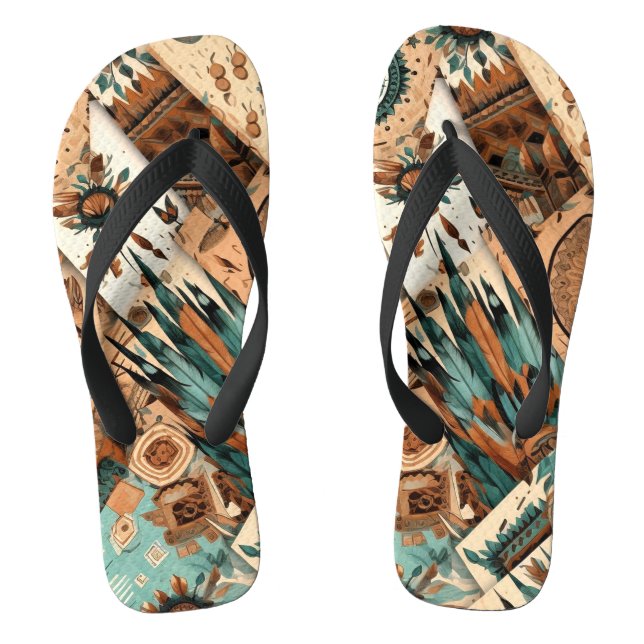 Aztec Southwestern Tribal Feathers Flip Flops (Footbed)