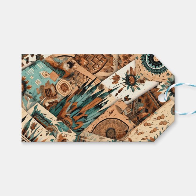 Aztec Southwestern Tribal Feathers Gift Tags (Front (Horizontal))