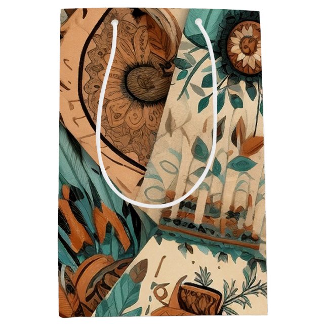 Aztec Southwestern Tribal Feathers Medium Gift Bag (Front)