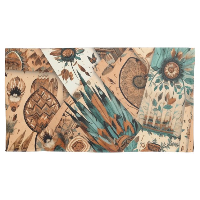 Aztec Southwestern Tribal Feathers Pillowcase (Front-Left)