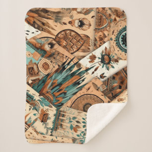 Aztec Southwestern Tribal Feathers Sherpa Blanket