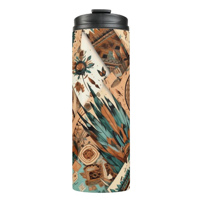Aztec Southwestern Tribal Feathers Thermal Tumbler (Front)