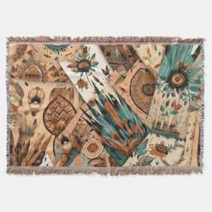 Aztec Southwestern Tribal Feathers Throw Blanket