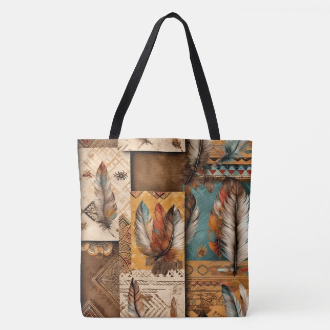 Aztec Southwestern Tribal Feathers Tote Bag (Front)