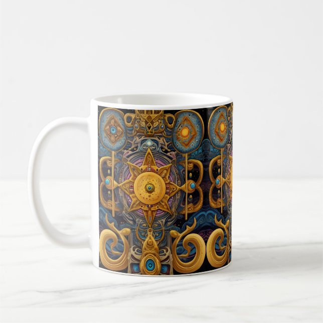 Aztec Stellar Symmetry: Cosmic Pattern Coffee Mug (Left)