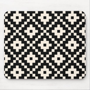 Aztec Style Block Print – Black and Cream Mouse Mat