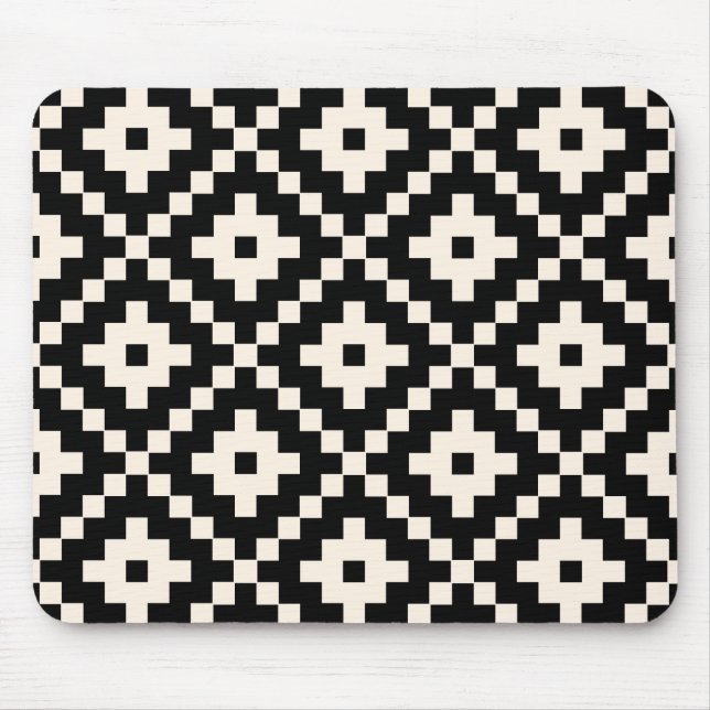Aztec Style Block Print – Black and Cream Mouse Mat (Front)