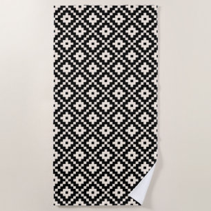 Aztec Style Block Print Black+Cream Pattern Beach Towel