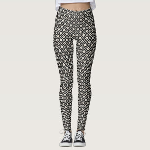 Aztec Style Block Print Black+Cream Rpt Pattern Leggings