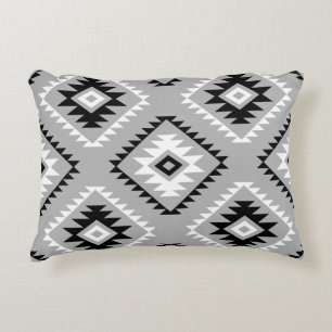 Aztec Style Motif Big Pattern Black White Grey Decorative Cushion