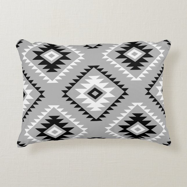 Aztec Style Motif Big Pattern Black White Grey Decorative Cushion (Front)