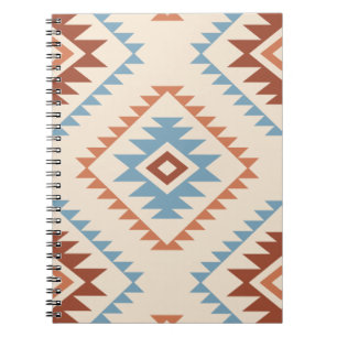Aztec Style Motif Lg Pattern Blue Crm Terracottas Notebook