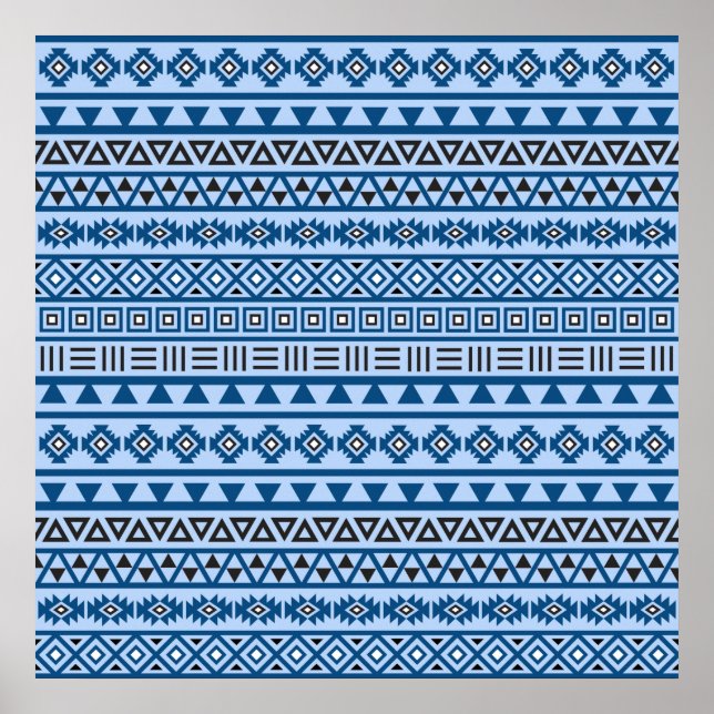 Aztec Style Pattern Blues Black & White Poster (Front)