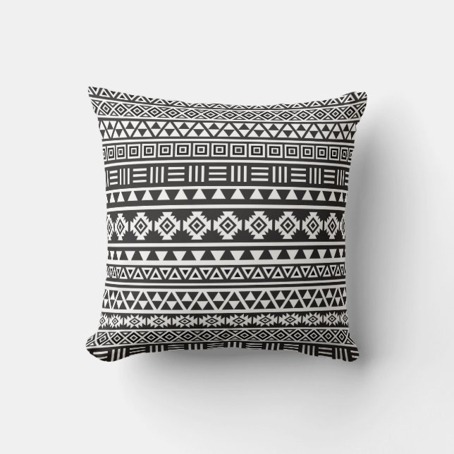 Aztec Style Pattern - Monochrome Cushion (Front)