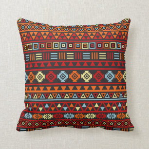Aztec Style Pattern - Orange Yellow Blue Red & Blk Cushion