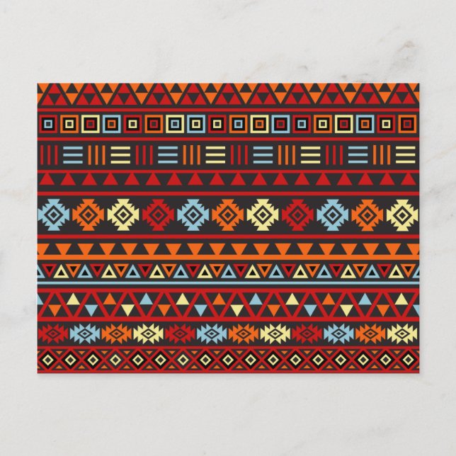 Aztec Style Pattern - Orange Yellow Blue Red & Blk Postcard (Front)